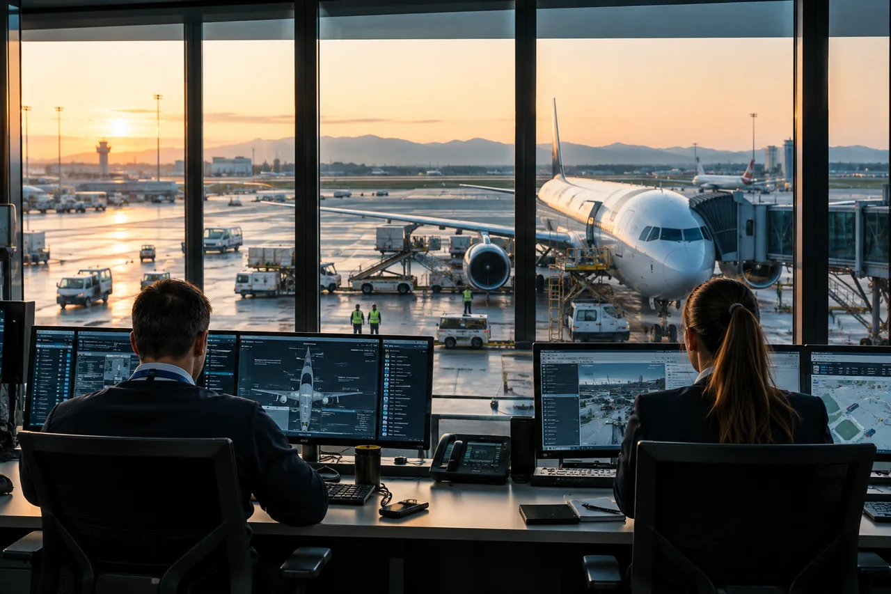 Sala de coordinación de operaciones de un aeropuerto