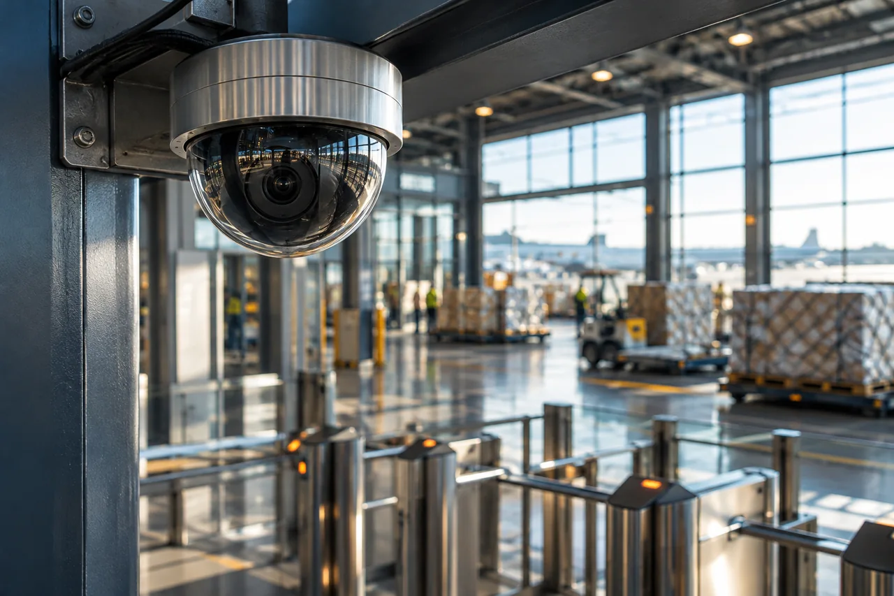 Cámara de seguridad en una instalación logística